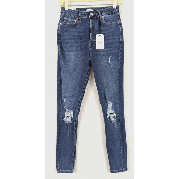 New Forever 21 sz 27 High Rise Skinny Jeans stretchy distressed blue denim 0310 - Picture 1 of 8